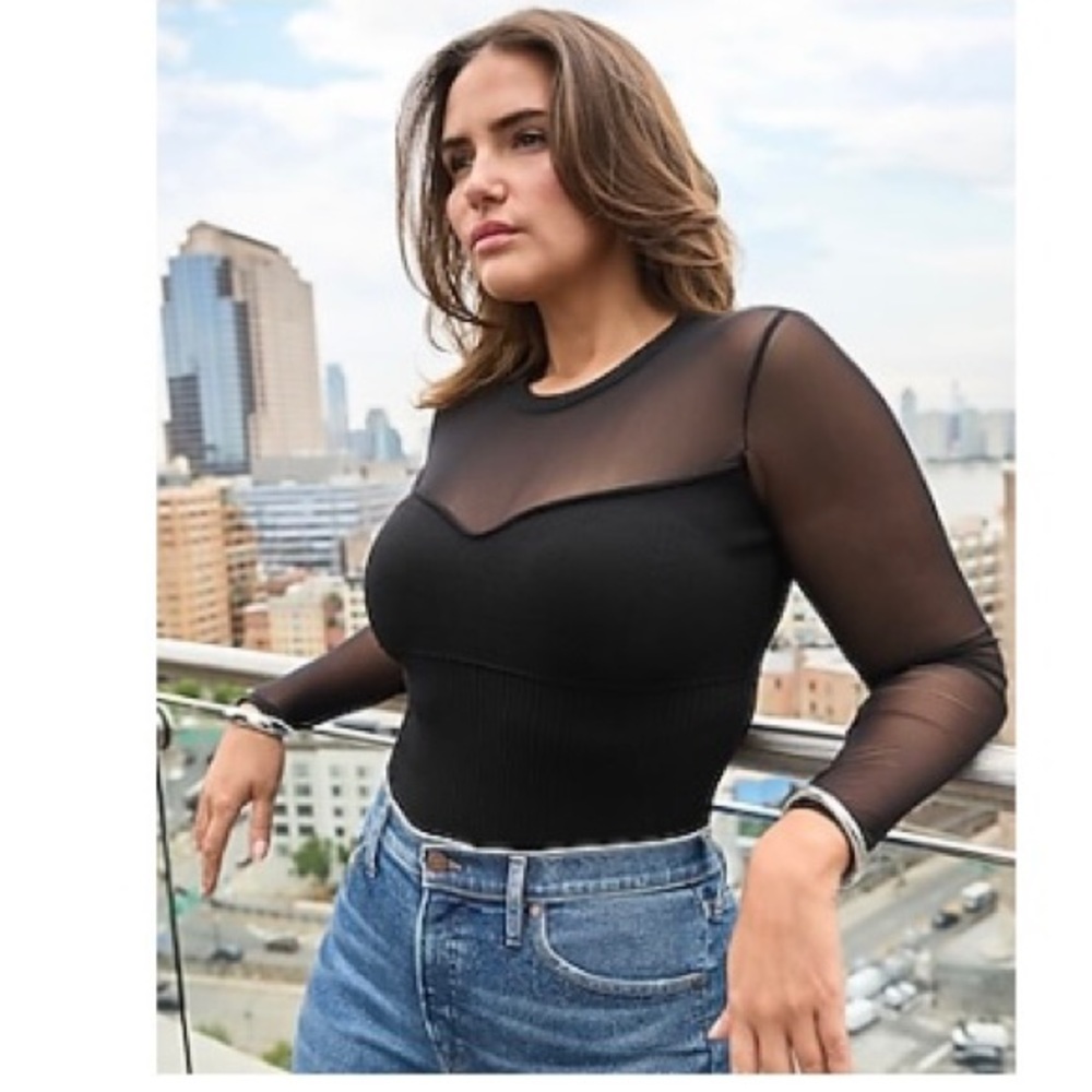Mesh body contour thong bodysuit